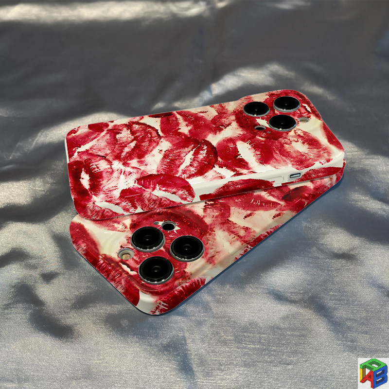 Ins Red lip พิมพ์เคสโทรศัพท์ Apple 17/16/15promax ฟิล์ม iPhone11/12/13Pro Max 14plus 7/8plus Xsmax เคสแข็ง