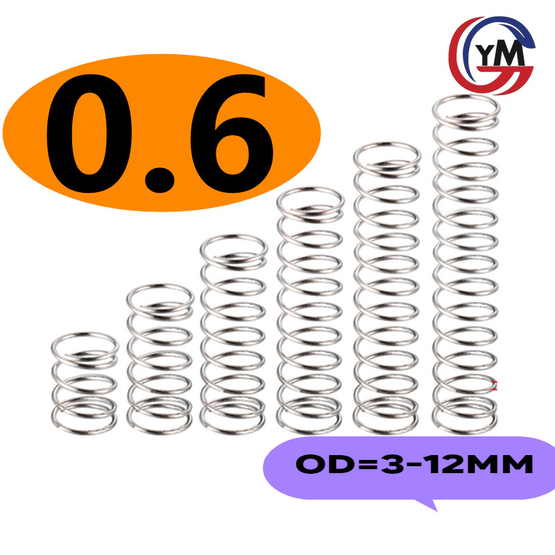 [YHM-T5-Y] 20 ชิ้น สปริงกด-สปริงดัน สปริงอัด สปริงกด สปริงดันทั่วไป สแตนเลส 304 ขนาด/compression spring SUS304 d0.6mm * OD 3-12mm L5-50mm