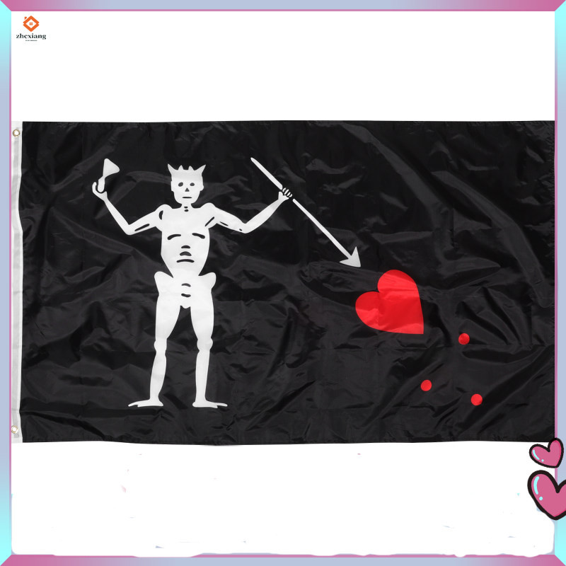 Skeleton Heart Flag Pirate Halloween Skull Holding Banner Love zhcxiang