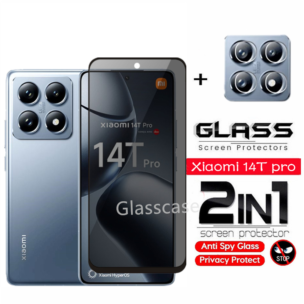 2 IN 1 ความเป็นส่วนตัวป้องกันหน้าจอฟิล์มกระจกนิรภัยสําหรับ Xiaomi 15 14 13 T pro 15T 15Tpro 14T 14Tpro 13T 13Tpro กล้องกลับเลนส์ป้องกันกระจกด้านหน้าฟิล์มป้องกันคลุมทั้งหมด