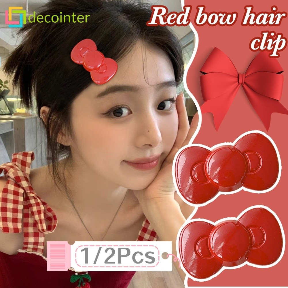 1/2 ชิ้น Vintage Ankola กิ๊บติดผมโบว์สีแดง - อินเทรนด์ไวน์แดงผีเสื้อรักคลิปจับขนาดเล็ก - เครื่องประดับผมคิตตี้โบว์