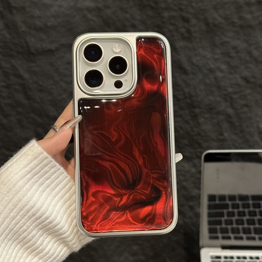 ญี่ปุ่นและเกาหลี Blooming Red gradient เหมาะสำหรับ Iphone16เคสโทรศัพท์ Apple 15PROMAX ใหม่14pro ผู้หญิง13เคสป้องกัน12pro 11PROMAX