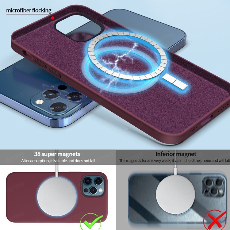 เหมาะสําหรับ iPhone 15 Pro16 PRO 14 ซิลิโคนเหลวเทียม TPU รูขนาดใหญ่โทรศัพท์แม่เหล็กสีทึบ