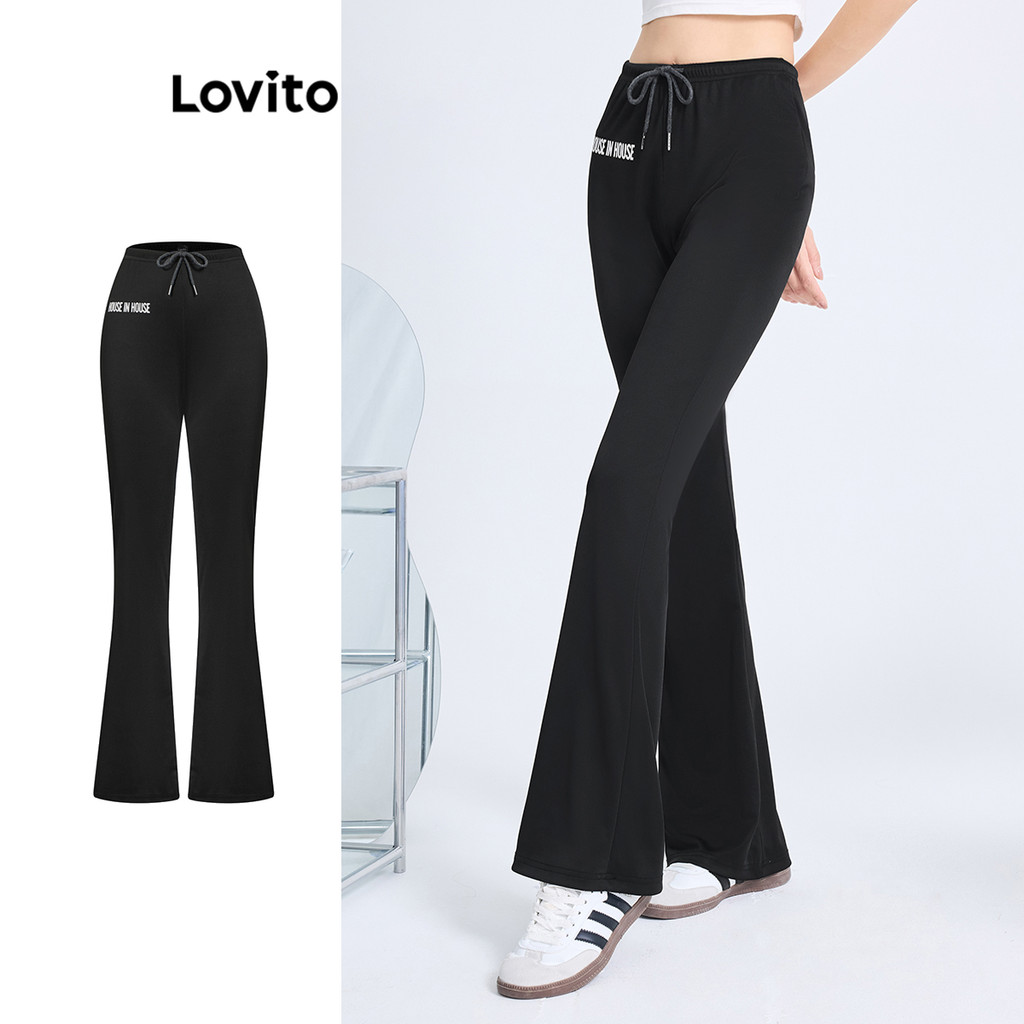 Lovito กางเกงรูดตัวอักษรลำลองสำหรับผู้หญิง L99ED008