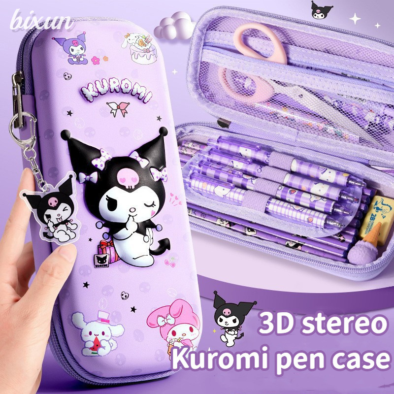 Sanrio 3 ชั้นความจุขนาดใหญ่ปากกากระเป๋า 3D Kuromi Cinnamoroll Melody Multifuntion กล่องดินสอกันน้ําสําหรับเด็กสาวเครื่องเขียนกล่อง