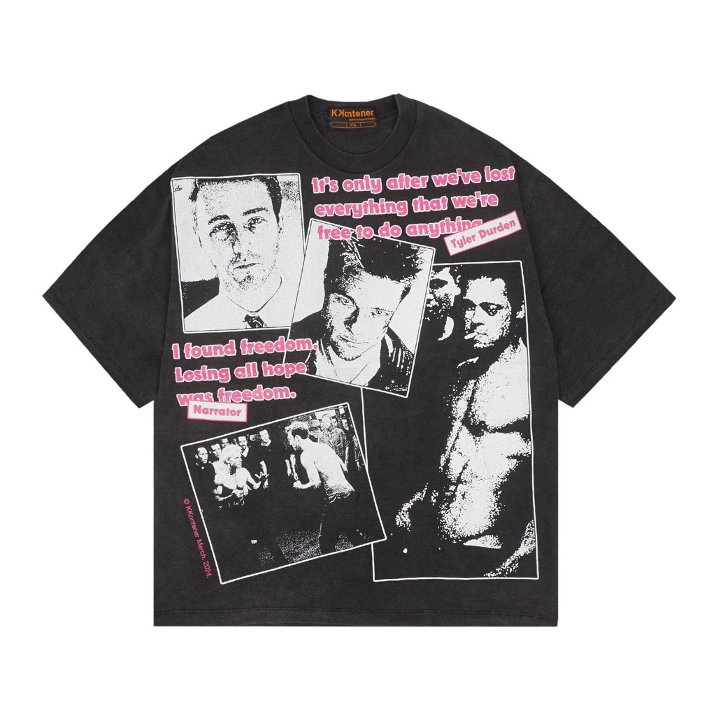 [HOT] KONTIER 90s MOVIES "" FIGHT CLUB" OVERSIZE TSHIRT BLACK WASHING