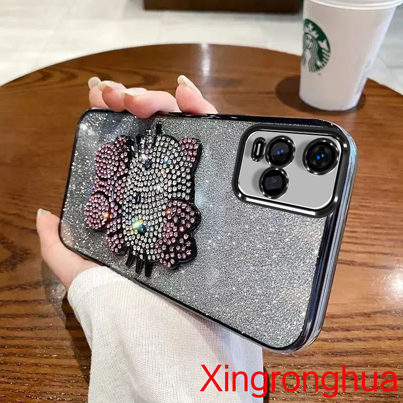 ปลอก vivo Y21 Y21S Y33S 4G Y21A Y21T หรูหรา Electroplated Glitter เคสโทรศัพท์เพชร KT Cat โปร่งใสป้องกันกันกระแทกกรณี