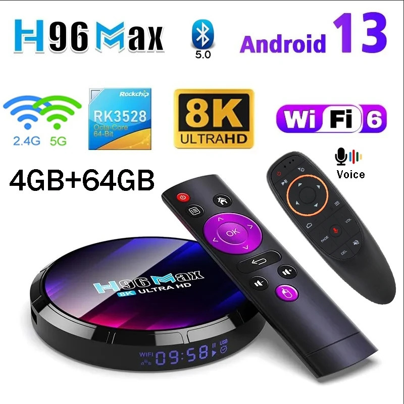 TV Box H96 MAX RK3528 Android Box รองรับวิดีโอ4K 2.4G/5.8G WiFi 3D ตั้งค่าการถอดรหัสและเล่นสูงสุด8K 