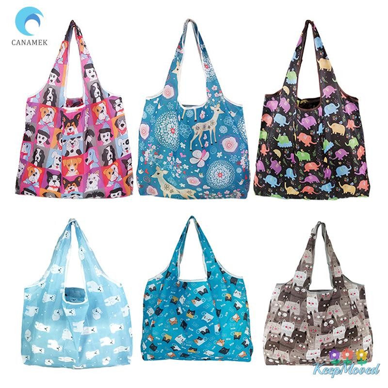 Keepmoving 1 PC กระเป๋าช้อปปิ้งพับได้Reusable Travel Grocery Bagเป็นมิตรกับสิ่งแวดล้อมสัตว์น่ารักPringซูเปอร์มาร์เก็ต Tote Bagใหม่