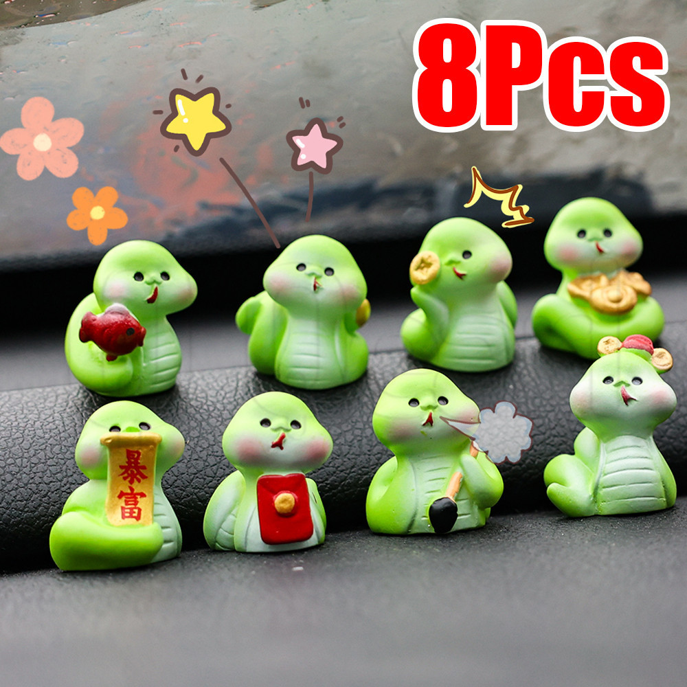 8ชิ้นการ์ตูนงูเรซิ่นเครื่องประดับ-หุ่นเครื่องประดับ-ฟอร์จูนงูตุ๊กตาหัตถกรรม-มินิไมโครภูมิทัศน์งานฝีมือ-โฮมออฟฟิศสก์ท็อปตกแต่ง-อัตโนมัติแดชบอร์ดคอน