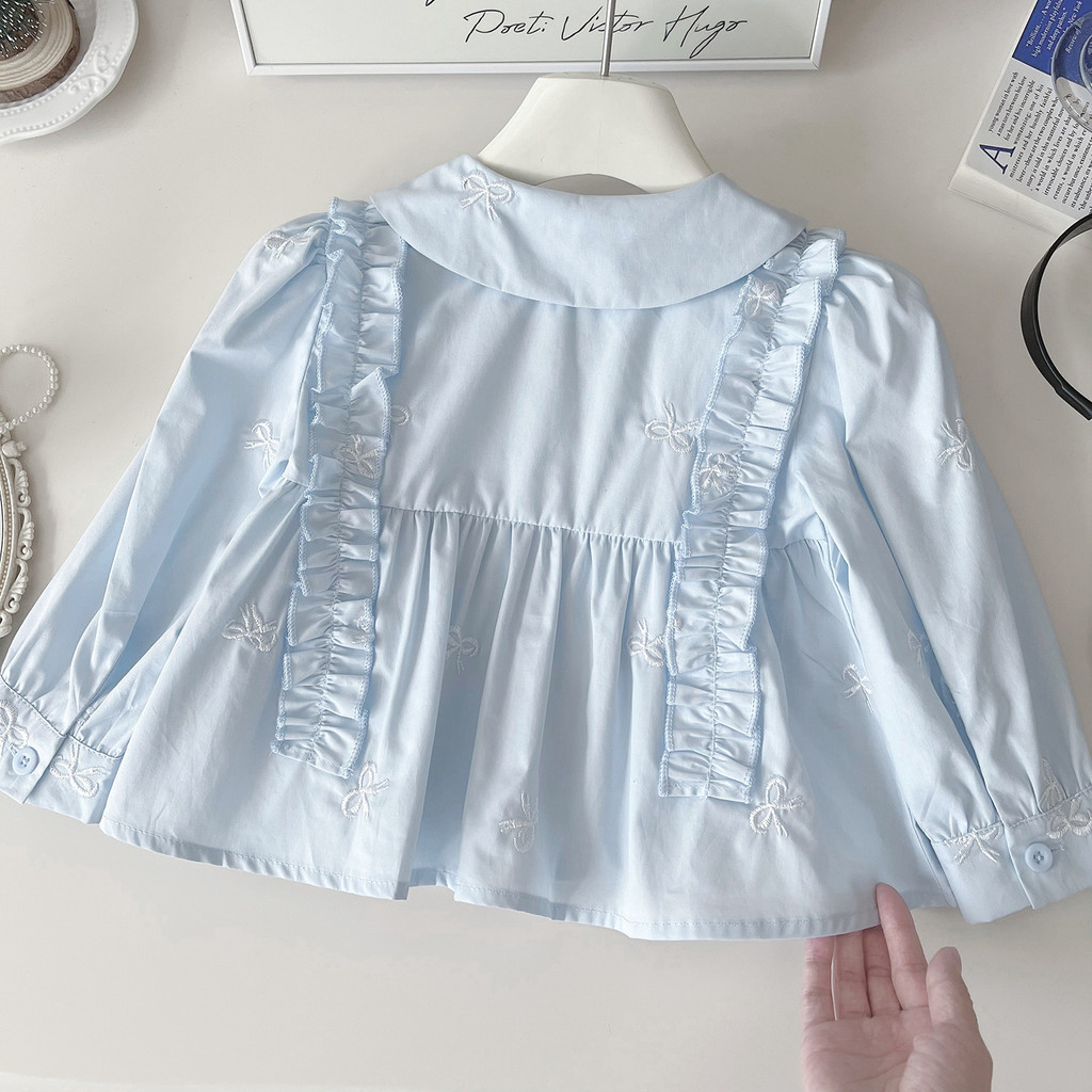 ฤดูใบไม้ร่วงหวานเด็กสาวกุทัณฑ์เย็บปักถักร้อยลูกไม้ปกเสื้อแขนยาว