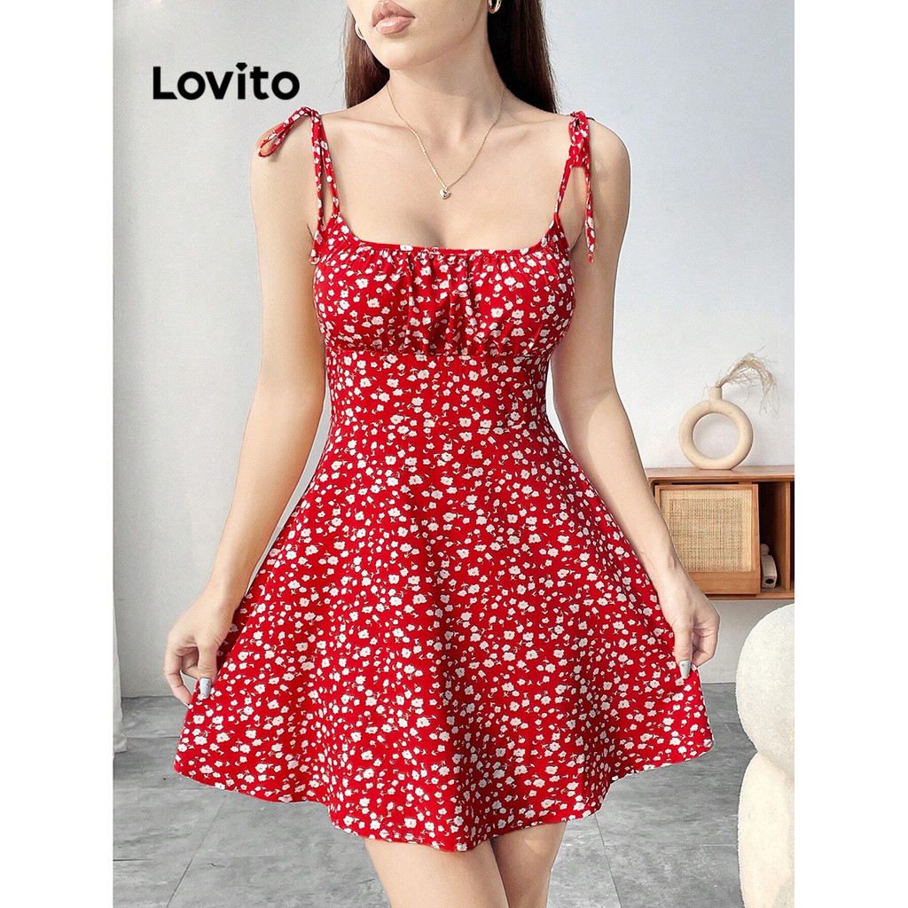 Lovito ชุดเดรสผูกลายดอกไม้ ลายเดซี่สำหรับผู้หญิง L106AD552
