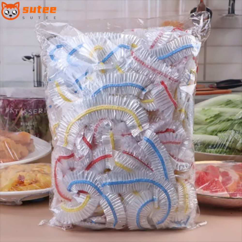 Sutee 100 ชิ้นฝาครอบอาหารแบบใช้แล้วทิ้ง,ยืดหยุ่นปากถุงพลาสติกเกรดอาหาร,ฝาปิดอาหารยืดหยุ่นที่มีสีสันทิ้งสด-เก็บ Cling ฝาครอบ