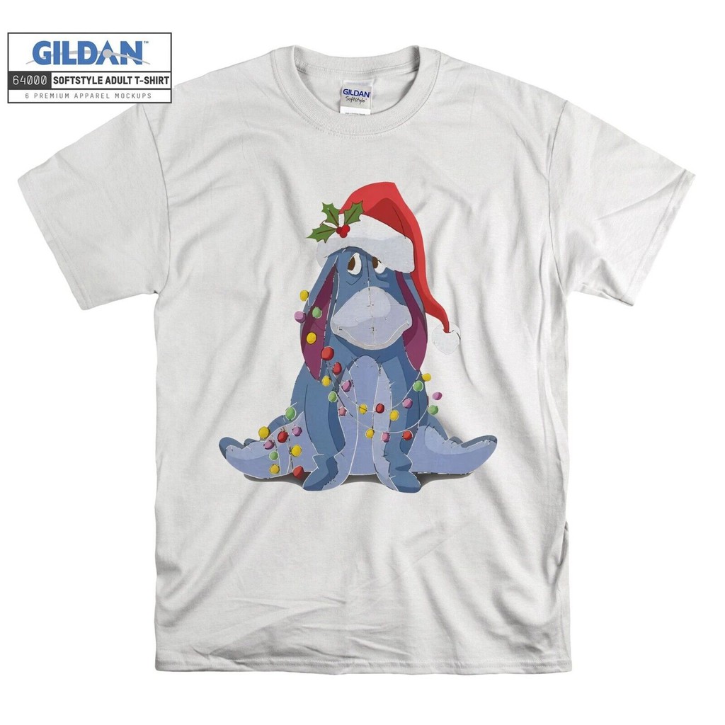 Eeyore Santa Hat Merry เสื้อยืดของขวัญ Hoodie T เสื้อผู้ชาย Mens Unisex 6347