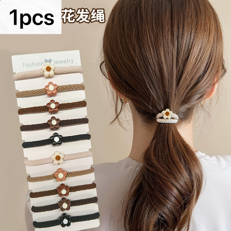 2024 ฤดูใบไม้ร่วงฤดูหนาวสไตล์ใหม่สีกาแฟดอกไม้ Tie ผมยาง Band Influencer Classy ง่ายทนทานเชือกผม