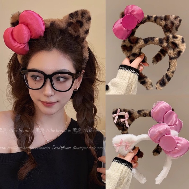 2024 Sanrio Plush Hello Kitty โบว์สีชมพูผมวงน่ารัก Hello Kitty ที่คาดผมเด็กสาวของขวัญวันเกิด