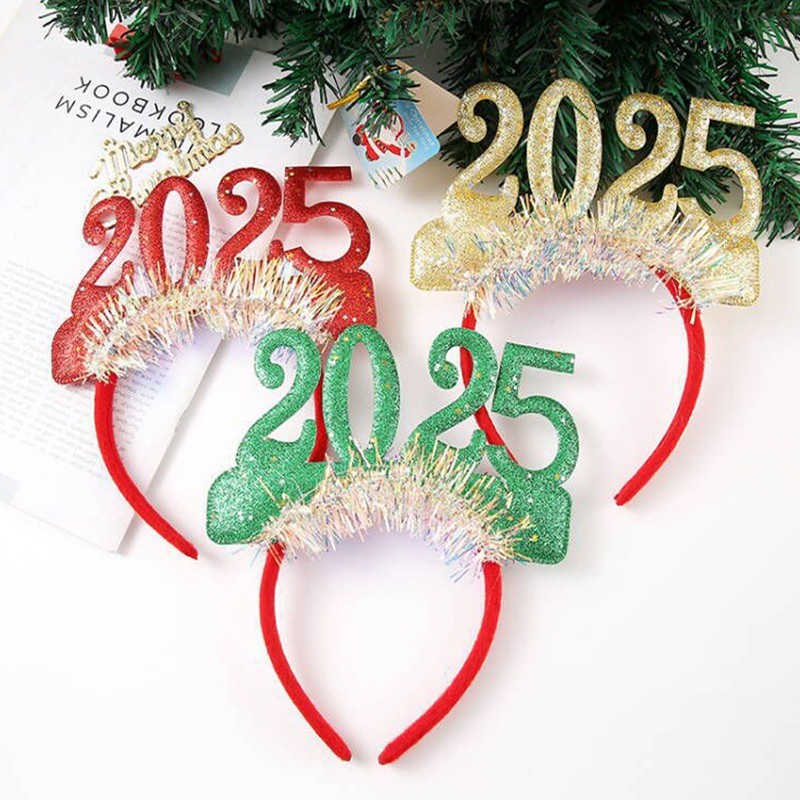 2025 ตกแต่งห่วงผมปีใหม่ที่เป็นประกายเหมาะสําหรับวันส่งท้ายปีเก่าปาร์ตี้คริสต์มาสอุปกรณ์ห่วงผมและอุปกรณ์ประกอบฉากภาพ