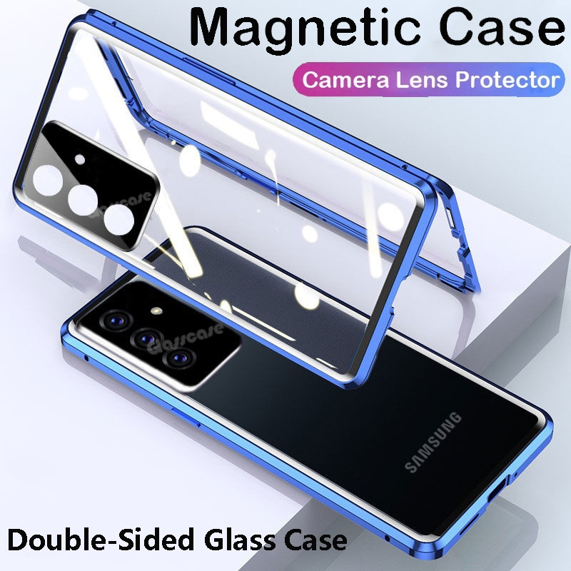 กล้องสําหรับ Samsung Galaxy S24 S23 Fe Plus Ultra S24Fe S24plus กระจกสองด้านแม่เหล็กพลิกเคสโทรศัพท์แม่เหล็กกันชนโลหะเต็ม 360° Protection Hard Cases Cover
