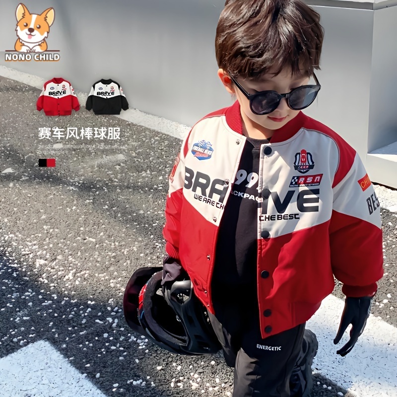 Nono ฤดูใบไม้ผลิ/ฤดูใบไม้ร่วง2024ใหม่ชายเบสบอลแจ็คเก็ตรถจักรยานยนต์สไตล์แจ็คเก็ตชายสีแดงเสื้อเด็ก3ถึง4ถึง5ถึง6ถึง7ถึง8ถึง9ถึง10ถึง11ถึง12ปี