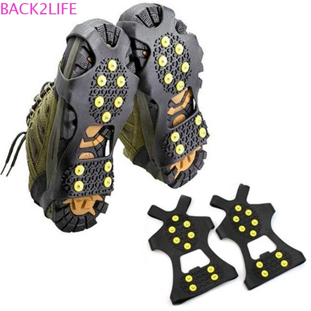 Back2life Anti slip Ice Gripper รองเท้า Crampons รองเท้า Cleats Snow Crampon Cleats Anti-slip ฤดูหนาวซิลิกาเจลกลางแจ้งปีนเขาอุปกรณ์เสริมรองเท้า Grips