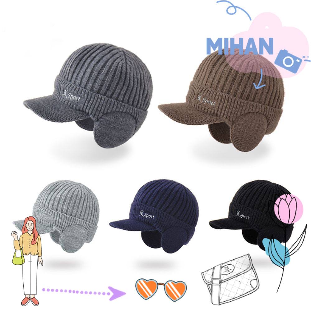 เดือน หมวกกันหนาวผู้ชาย,หมวกถักหนากันลม,สีทึบลําลองเพิ่มฟูฟุ้งป้องกันหูที่อบอุ่นหมวกเบสบอลสําหรับขี่กลางแจ้ง