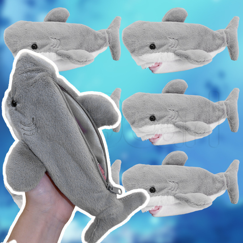 กล่องดินสอตุ๊กตาฉลาม-กระเป๋าปากกานักเรียน-อุปกรณ์เครื่องเขียนโรงเรียน-ความจุขนาดใหญ่ซิปปากกากรณี-น่ารัก ตุ๊กตาถุงเก็บ-ตุ๊กตาสัตว์กร