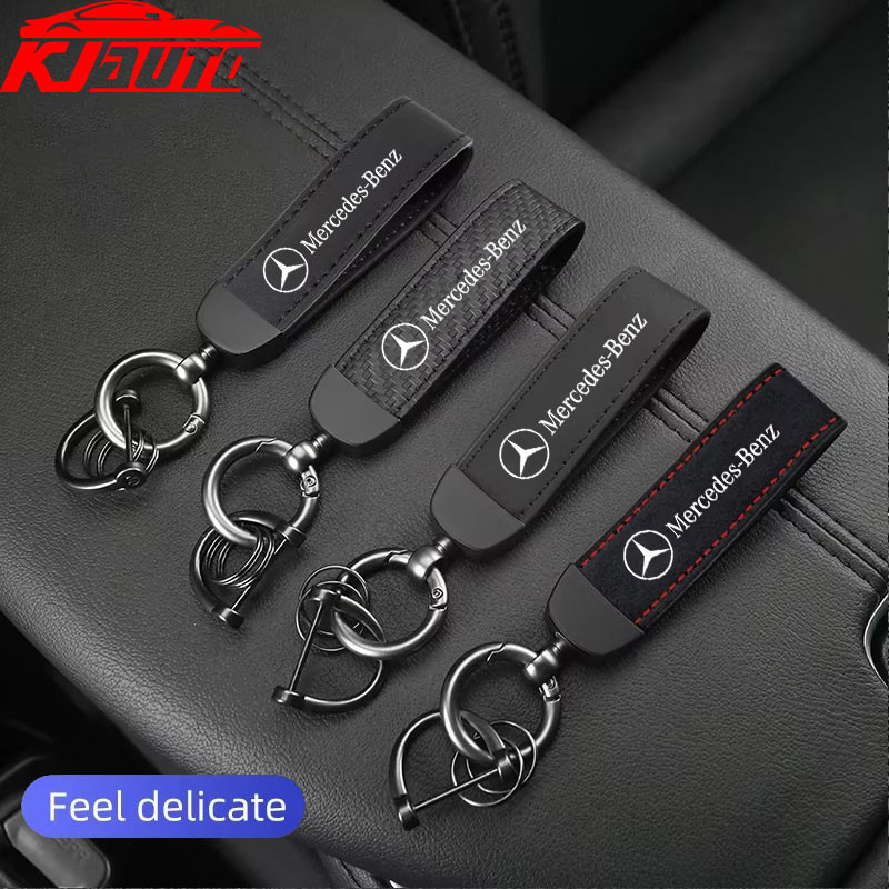 Mercedes Benz รถหนังนิ่มหนังพวงกุญแจจี้ Key Chain ผู้ถือคาร์บอน Patter กุญแจรถ Trinket พวงกุญแจสําหรับ Benz ABCES Class AMG E200 W210 W203 W124 W204 W211 W123 W205 W212