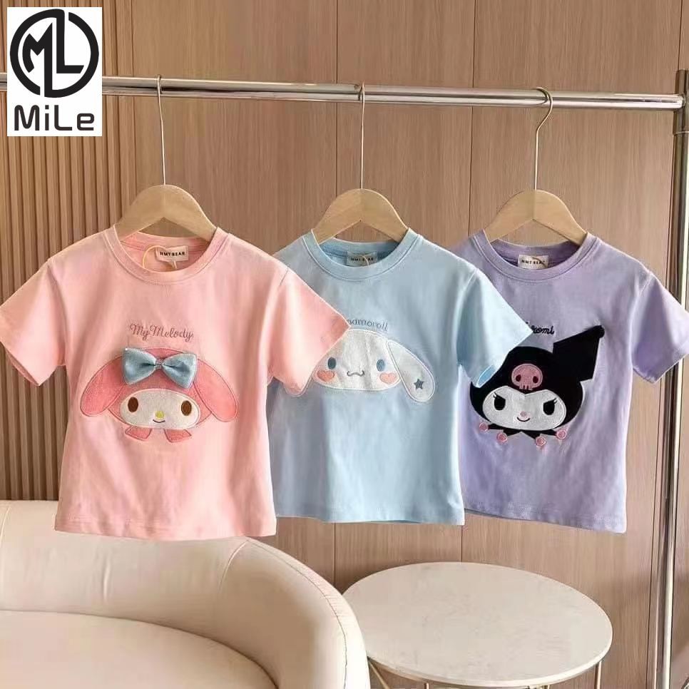 [ML] 90-140 ซม.ผลิตภัณฑ์ใหม่สาวเสื้อยืดแขนสั้นฤดูร้อนขนาดกลางขนาดเล็กเสื้อผ้าเด็กMelodyอบเชยสุนัขKuromiการ์ตูนAll-Match TOPอินเทรนด์