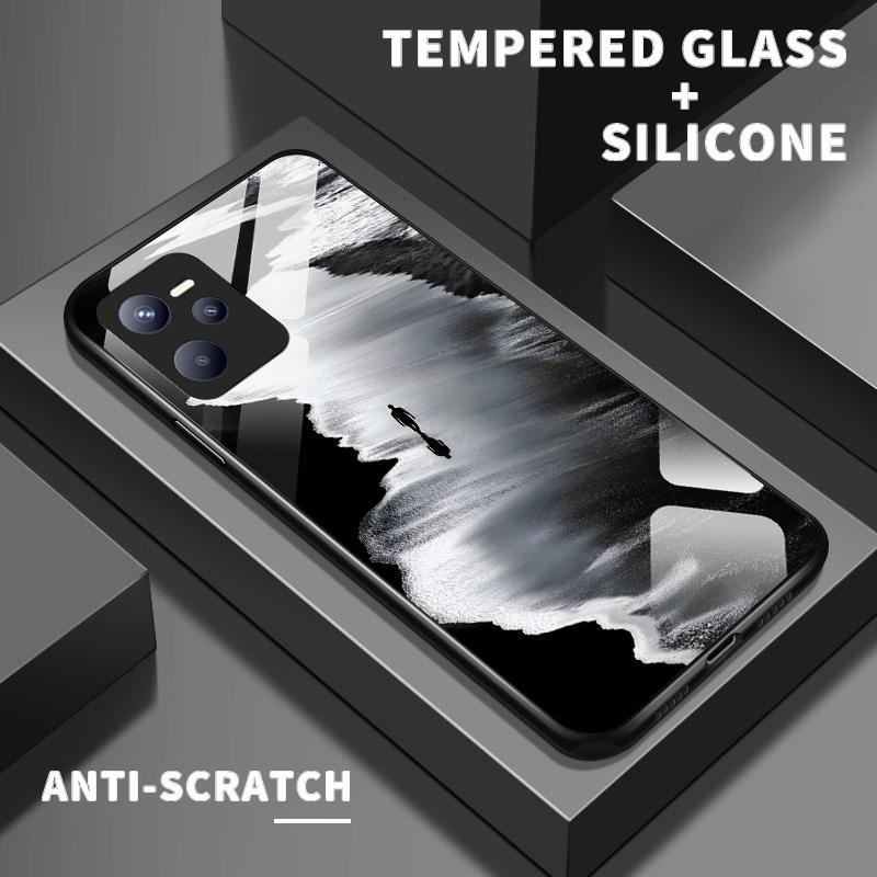 เหมาะสำหรับ Realme C35 7 Pro 2 Pro V13 5G กรณีโทรศัพท์มือถือ Simple Seaside Paint Wave Glass Sea Gra