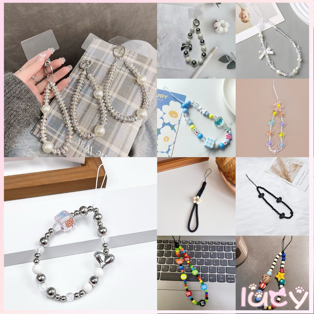 💖Lucy💖เคสโทรศัพท์ เชือกเส้นเล็ก สร้อยข้อมือ ลูกปัดสีสวย หลากสไตล์ หน้ายิ้ม ลูกปัดความรัก ใช้ได้กับสี iPhone