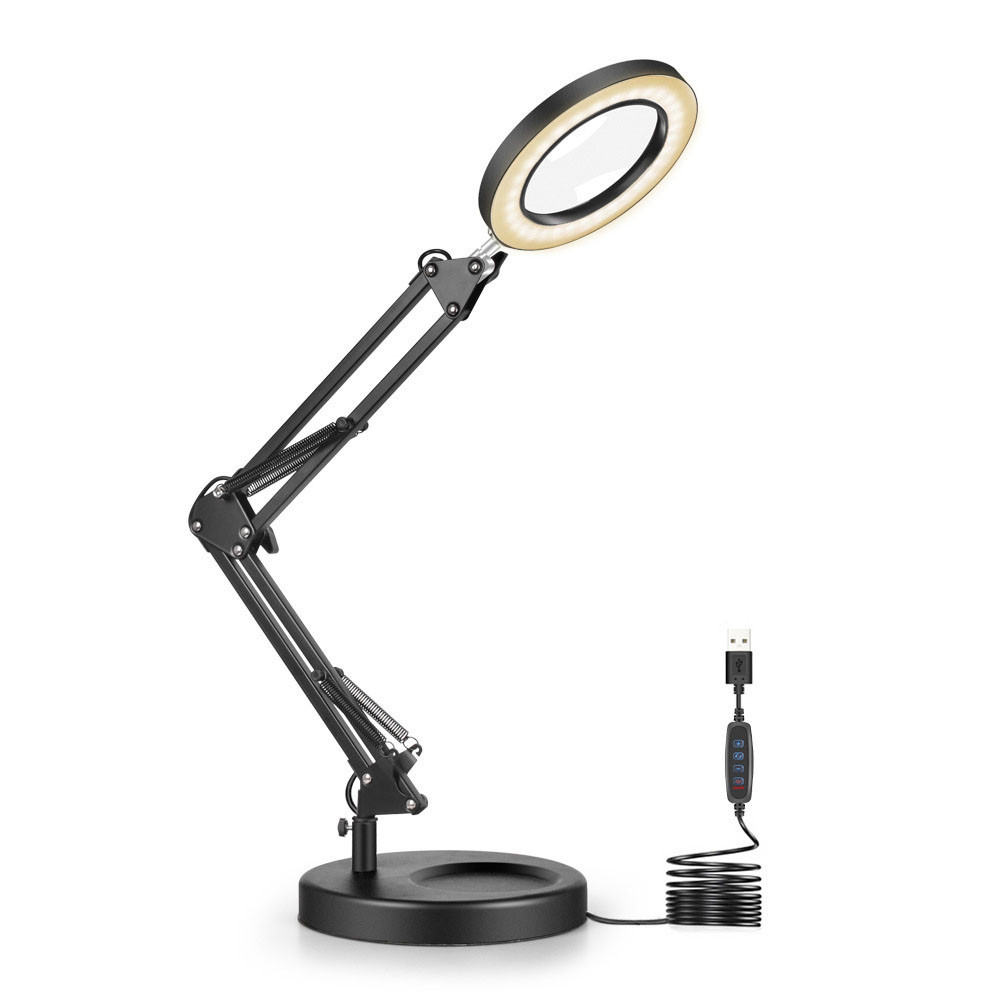 โคมไฟแว่นขยาย พับได้ แว่นขยายตั้งโต๊ะ LED3โหมด กำลังขยาย 10 เท่า แหล่งจ่ายไฟUSB สำหรับห้องงานห้องนอน - รูปที่ 7