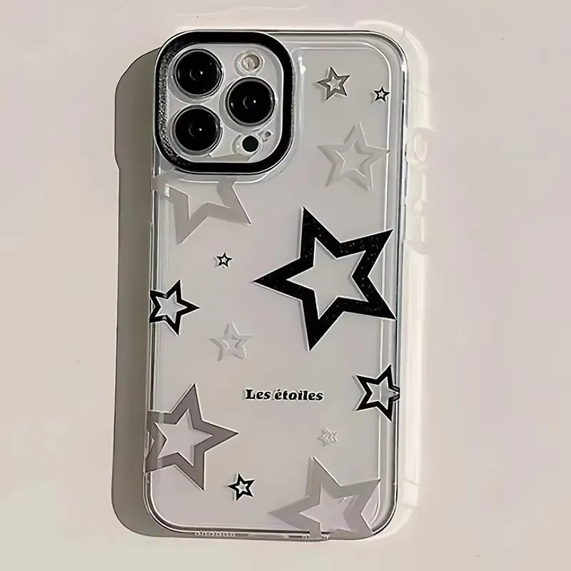 Simple Black Starsเคสโทรศัพท์สําหรับiPhone 17 16 15 14 13 12 11 Pro Max 16E XR X XS Max 7 8 Plus SE2 Miniศิลปะดาวห้าแฉกกันกระแทกปกอ่อนใส