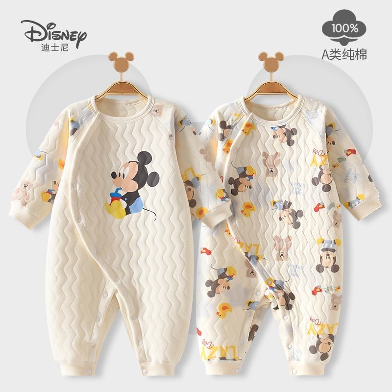 Disney Baby Jumpsuit Warm Quilted Romper ทารกแรกเกิด 0-1 ปี สำหรับผู้ชายและผู้หญิง