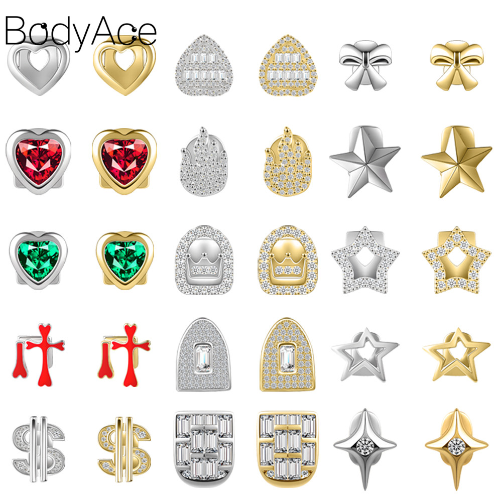Bodyace 1 Pc Punk ฟัน Braces Rock ฟันทันตกรรมเจาะคริสตัล Hip Hop ล่าง Grillz หัวใจเครื่องประดับ