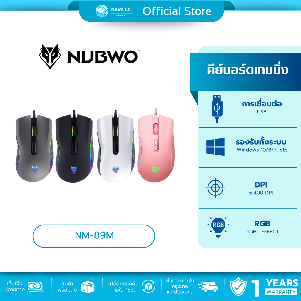 🛵มีส่งด่วน💨 NUBWO เมาส์เกมมิ่ง PLESIOS NM-89M LED RUNNING LIGHT ไฟ RGB สวยๆ