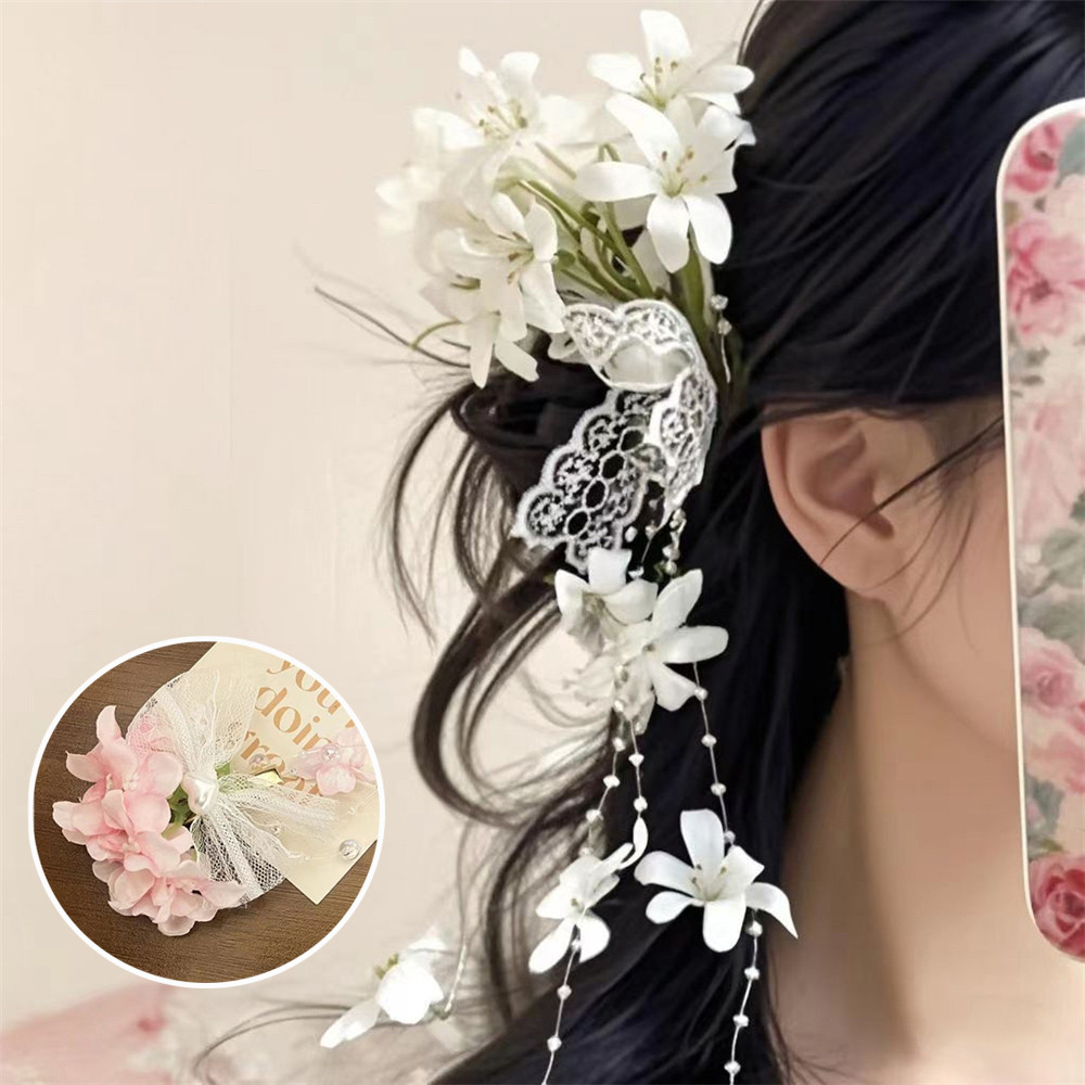 จําลอง Lily of The Valley ดอกไม้ Hairpin พู่หวานสำหรับสาวแฟชั่น คลิปด้านข้างกลับหัว ผมสไตล์เกาหลี