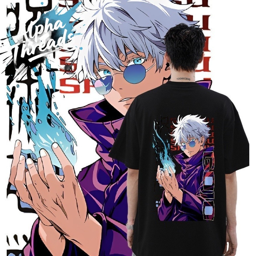 (จัดส่งตลอด 24 ชั่วโมง) เสื้อ อนิเมะ Juijusu kaisen GOJO SATORU เสื้อผู้ชาย สไตล์ฮิปฮอป oversize COTTON 100