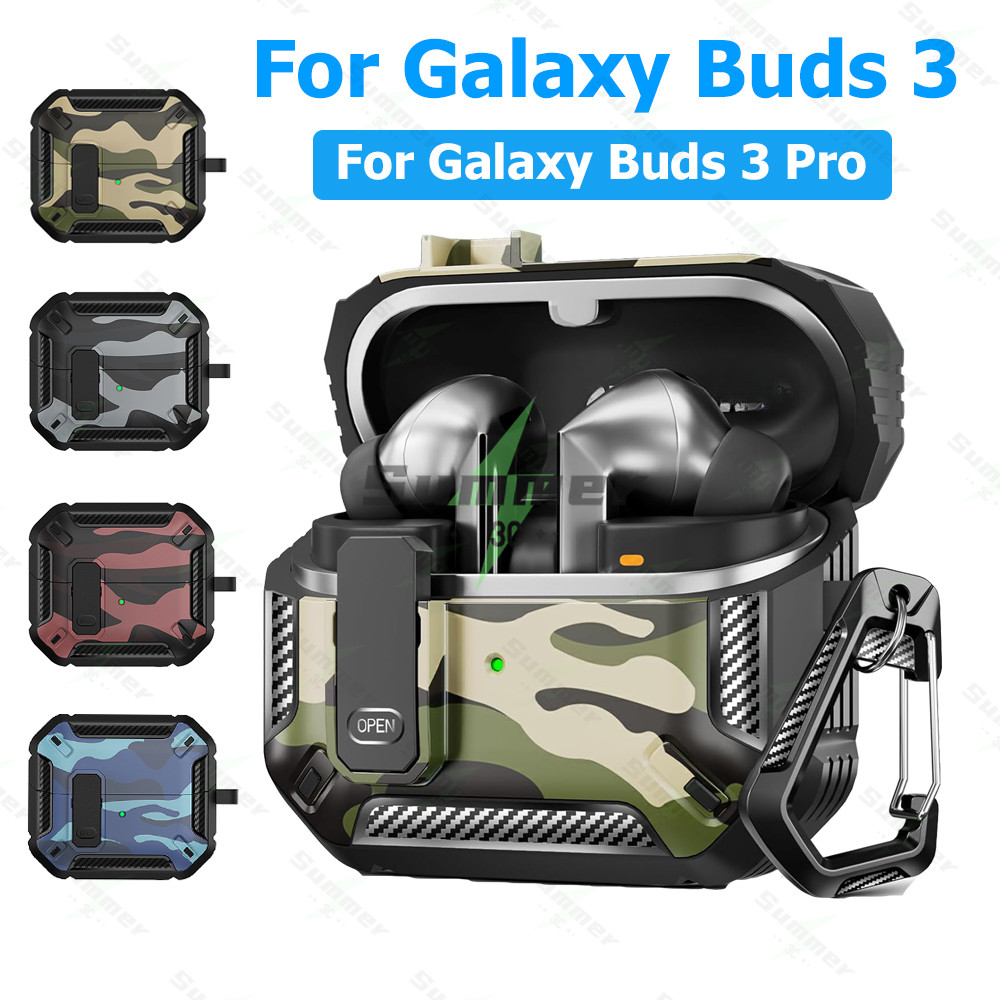 Summer เคส for Samsung Galaxy Buds 3/3 Pro เปลือกแข็งพร้อมเกราะป้องกันพร้อมตัวล็อคสำหรับเคสชาร์จ for Galaxy Buds 3/3 Pr