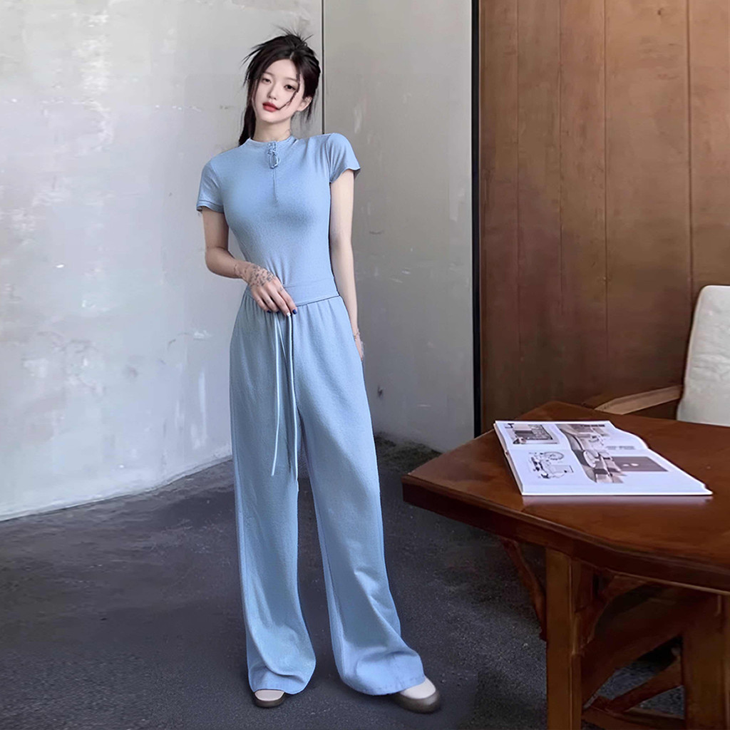 ชุดเซตสีเทา ลุคปังปัง แฟชั่น ขากว้าง คอฮาเตอร์ - รูปที่ 3