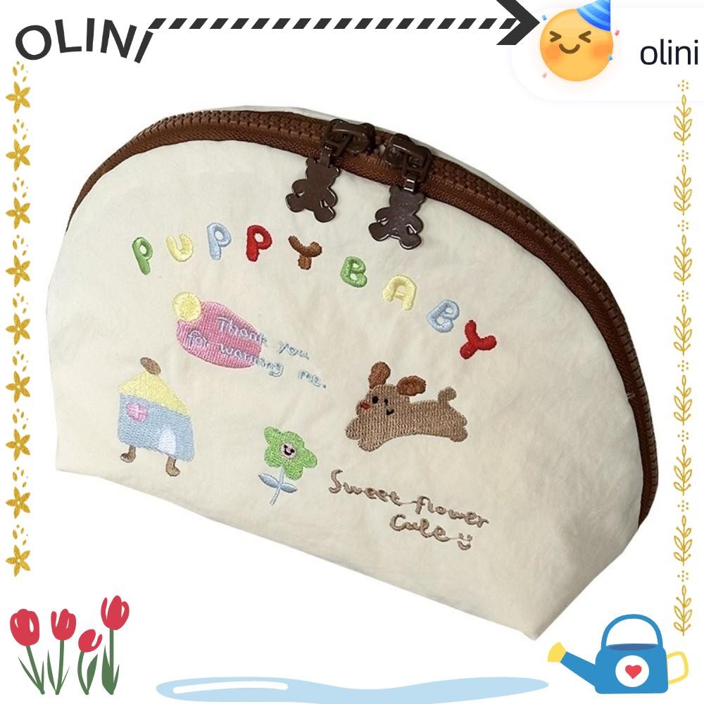 โอลินี กระเป๋าเก็บของ, กระเป๋าเครื่องสําอางไนลอนเบา, น่ารักความจุขนาดใหญ่ซิปการ์ตูนเย็บปักถักร้อยเดินทางถุงแป้ง