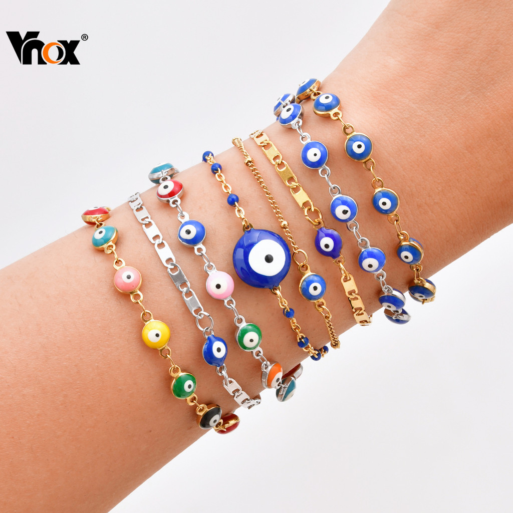 Vnox ลูกปัด DevilS Eye Link Chain สร้อยข้อมือผู้หญิง,สแตนเลส Non Tarnish Chain สร้อยข้อมือเครื่องประดับของขวัญ