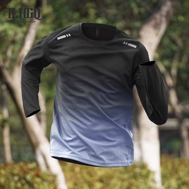 TLHGQ เสื้อยืดกีฬาแขนยาวไซส์ใหญ่ สวมใส่ง่ายสำหรับการออกกำลังกายและวิ่ง