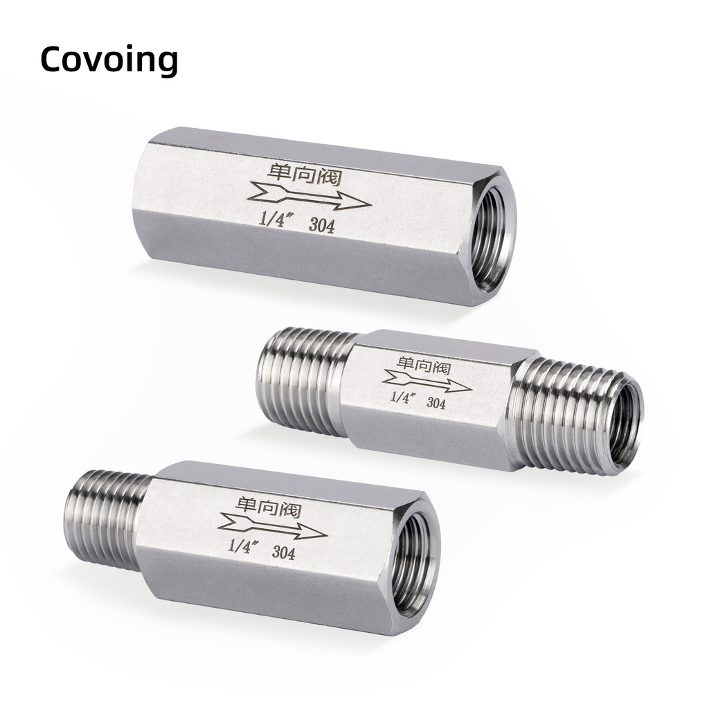 วาล์วกันกลับสแตนเลส 304 แบบเกลียวใน–เกลียวนอก สำหรับน้ำ ลม และของเหลว ป้องกันการไหลย้อนกลับ แข็งแรง ทนแรงดัน ทนการกัดกร่อน ใช้กับระบบน้ำ ระบบลม และระบบไฮดรอลิก ขนาด 1/2 นิ้ว (4 หุน)
