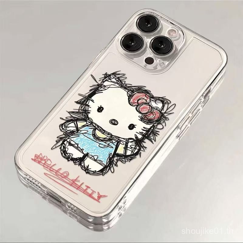 Sketch Line Art KT Cat สําหรับ iPhone 16 14 13 12 11 15 12PRO 15PRO 13PROMAX 14PROMAX 16PLUS 13PLUS 