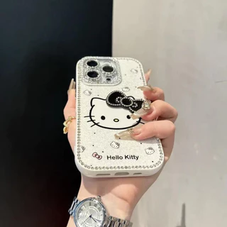 สองด้านฝังRhinestone 3Dโบว์การ์ตูนแมวสําหรับiPhone 13 14 15 16 Pro Max Anti fall hard CoverสําหรับiPhone15Promaxกรณีปลอก