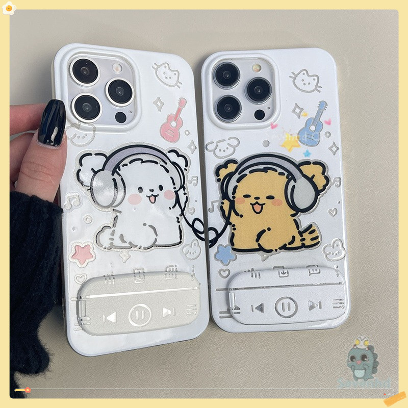ลูกสุนัขน่ารักคู่รักเพลงปลอก + กระจกสําหรับ ไอโฟน 11 16 7บวก 15 14 13 12 มือโปร สูงสุด X เอ็กซ์อาร์ Xs สูงสุด 8 7 บวก กับ2020 ก ขยะ ใสกรณีโทรศัพท์ + เชือกเส้นเล็กแฟชั่นปกป้อ