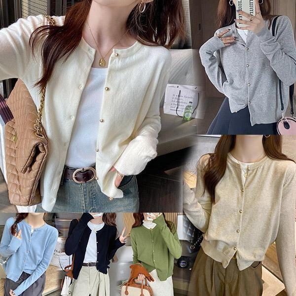 mimi&didi#เสื้อคลุมคาร์ดิแกนทรงคอกลม แต่งกระดุมทอง สำหรับผู้หญิง#88010