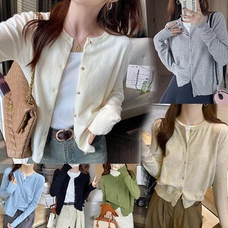 mimi&didi#เสื้อคลุมคาร์ดิแกนทรงคอกลม แต่งกระดุมทอง สำหรับผู้หญิง#88010