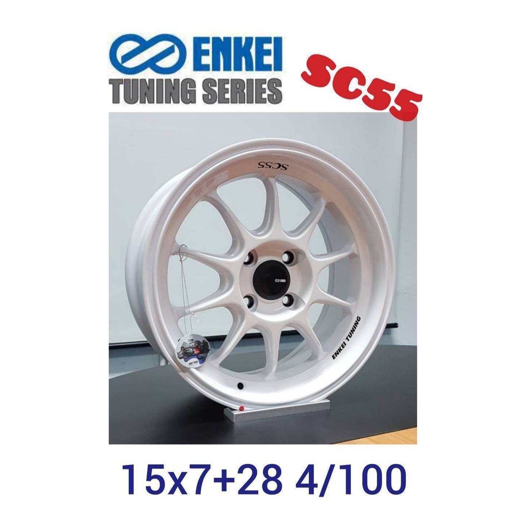 ล้อแม็ก ขอบ15 ENKEI SC55 15X7.0 4H100 ET+28 สีขาว🥇ราคาโปร4วง✅ แถมจุ๊บเหล็กแท้👍