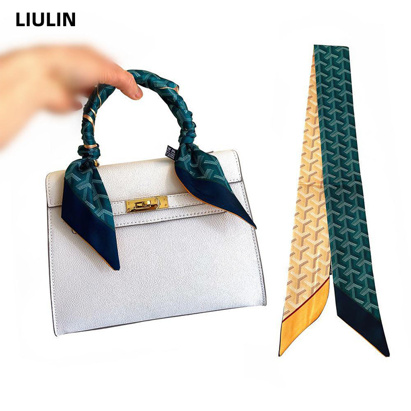 [สินค้าพร้อม] กระเป๋าผ้าพันคอสไตล์วินเทจคุณภาพสูง ขนาด 90 ซม. สายรัดกระเป๋า สายรัดผมยาว ริบบิ้นพิมพ์สองด้าน ผ้าพันคอขนาดเล็ก